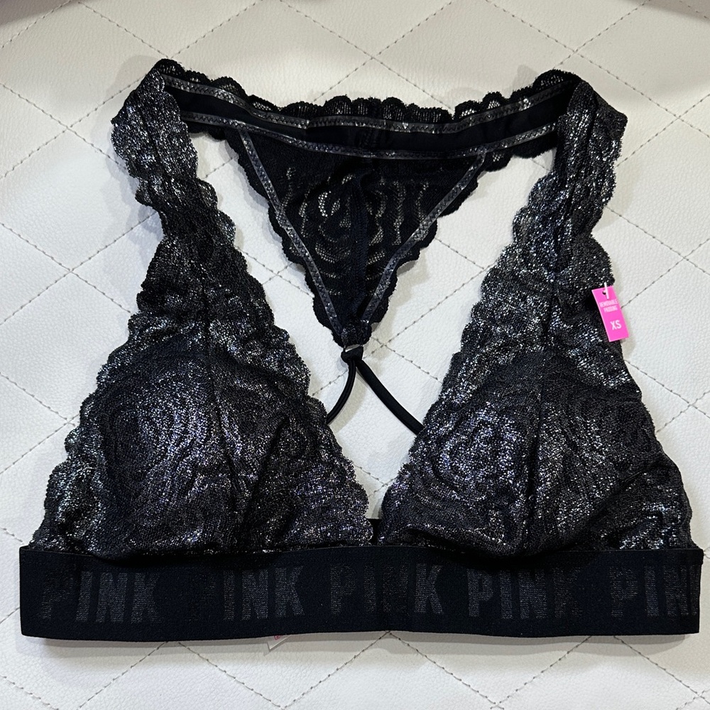 PINK Victoria's Secret Black Lace Metallic Bralette